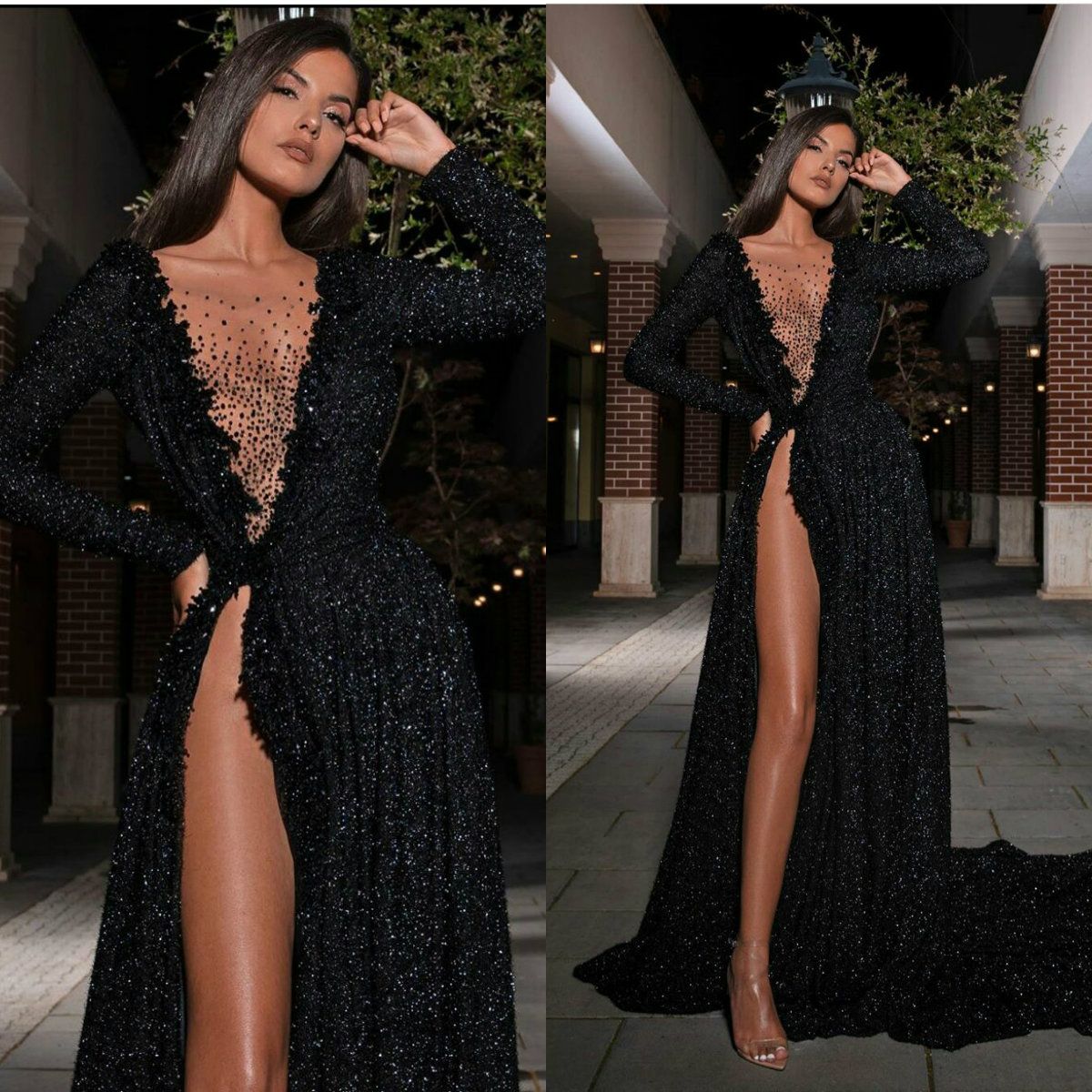 black evening dress with side split
