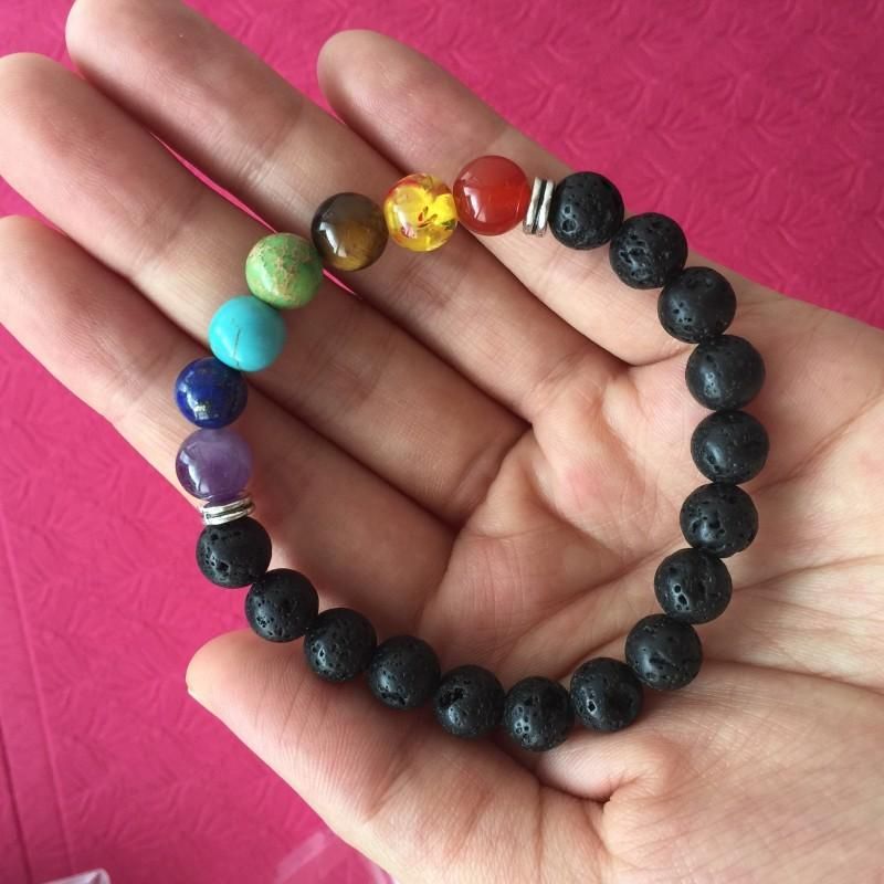Pulsera de lava volcánica protección de piedra Chakra Reiki Buda Yoga Meditación