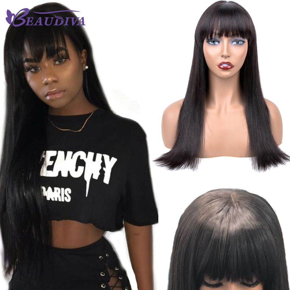 Beau Diva Brazilian Human Hair Wigs Straight Hair Long Bob Lace Front Wigs With Bangs Natural Black 1b Remy Hair With Baby Wig Wet And Wavy Human