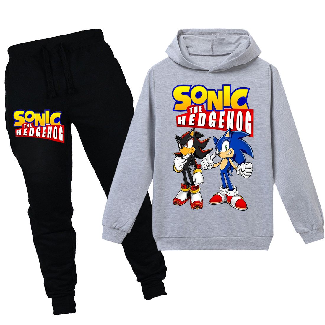 SUPFANS Kids Sonic The Hedgehog Felpa con cappuccio e pantaloni della tuta 