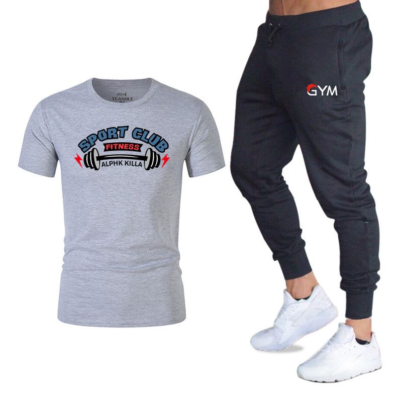 Moda para hombre de dos piezas de pantalones Jogger + Camisetas Hombre Joggers deportivos Traje