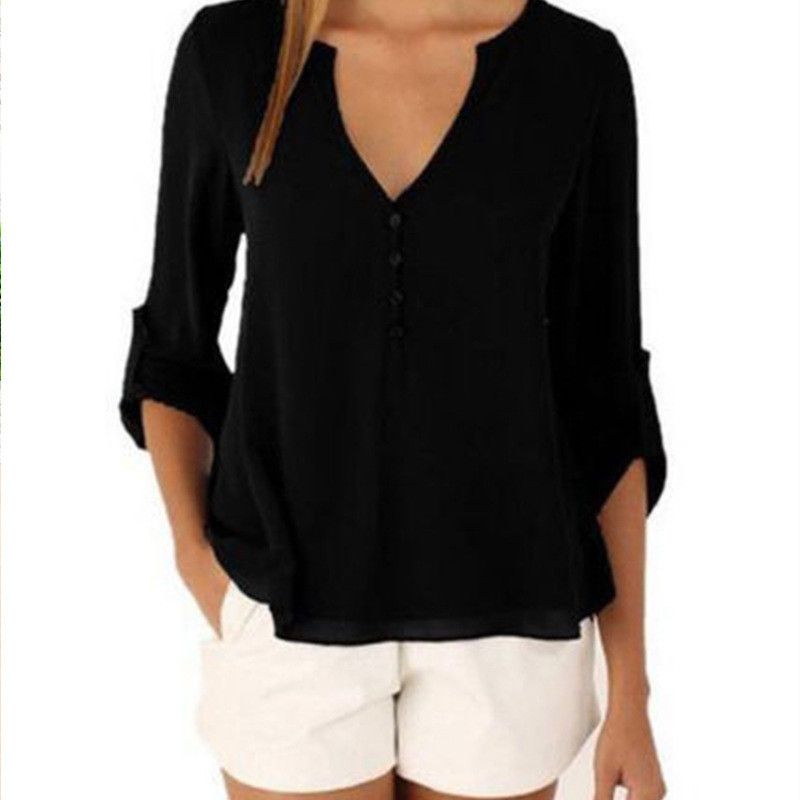 Compra Mujeres Con Cuello En V Camisa Irregular De Manga Larga Suelta  Cintura De Manga Larga Abajo Más Tamaño Blusas Famale Casual Top Barato |  Entrega Rápida Y Calidad | Es.Dhgate