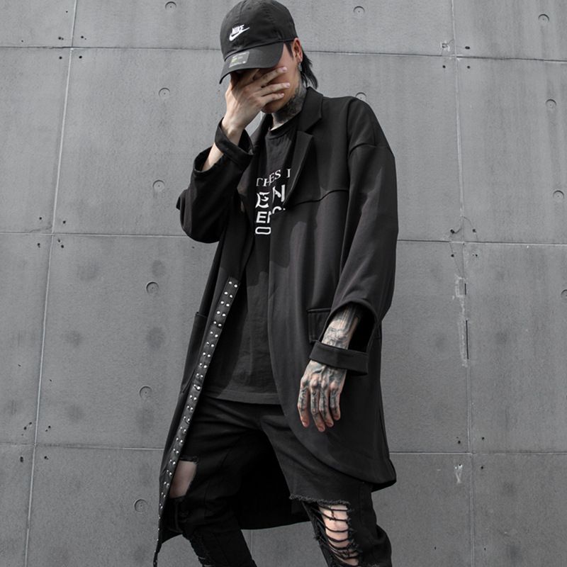 Mens Trench Coats Male Streetwear Hip 