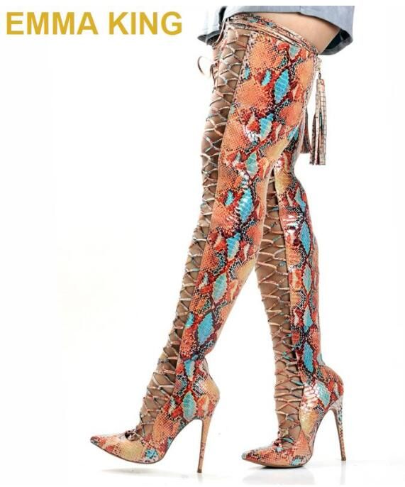 womens thigh high snakeskin boots