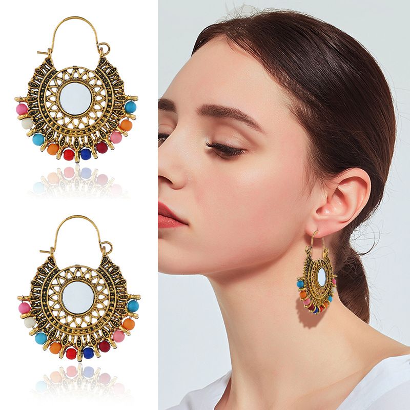 Vintage Women Fan Shape Vintage Bohemia Earrings Ear Studs Evening Party Earring