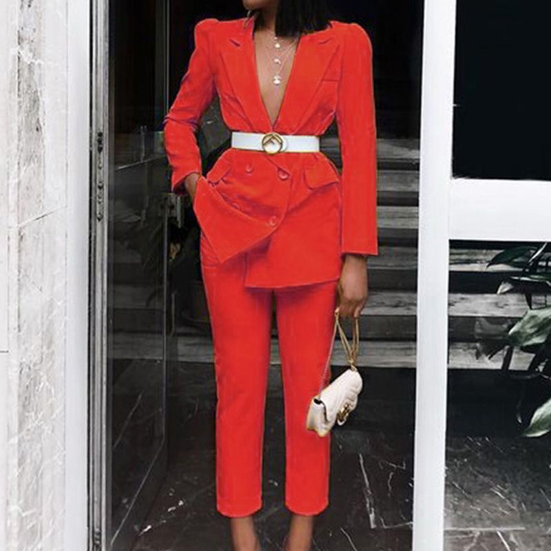 Compra Vintage Otoño Invierno Espesar Mujeres Pantalón Traje Rojo Amarillo  Muescas Blazer Chaqueta Pantalón 2020 Oficina Ropa De Mujer Trajes Mujeres  Conjuntos Femeninos Barato | Entrega Rápida Y Calidad | Es.Dhgate