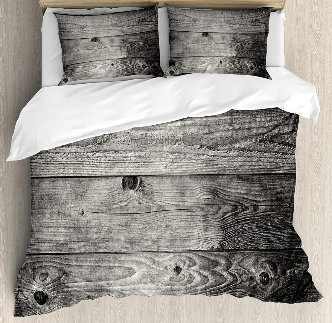 Dark Grey Duvet Cover Set King Size Ombre Style Grunge Wooden