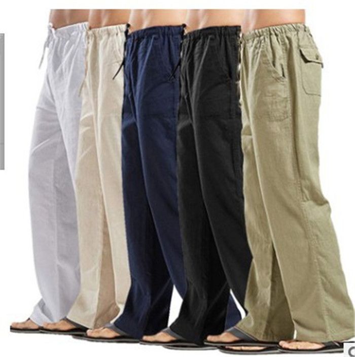 Hombre 5XL Pantalones de color sólido Hombre Lino Blend Cool Ropa Hombre Cintura elástica
