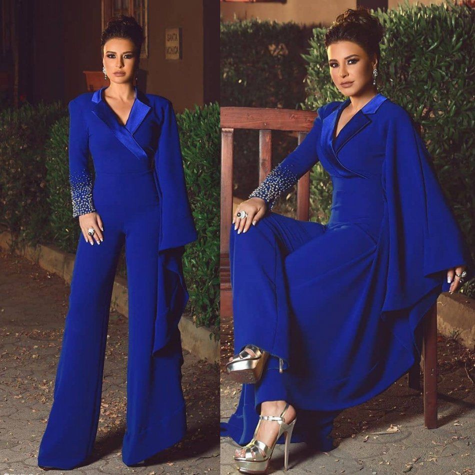 Compra 2020 Zafiro Azul Vestidos De Noche Rhinestone Pearls Vestido De  Fiesta De Manga Larga Pantalones De Manga Larga V Vestidos De Ocasión  Especial Barato | Entrega Rápida Y Calidad | Es.Dhgate