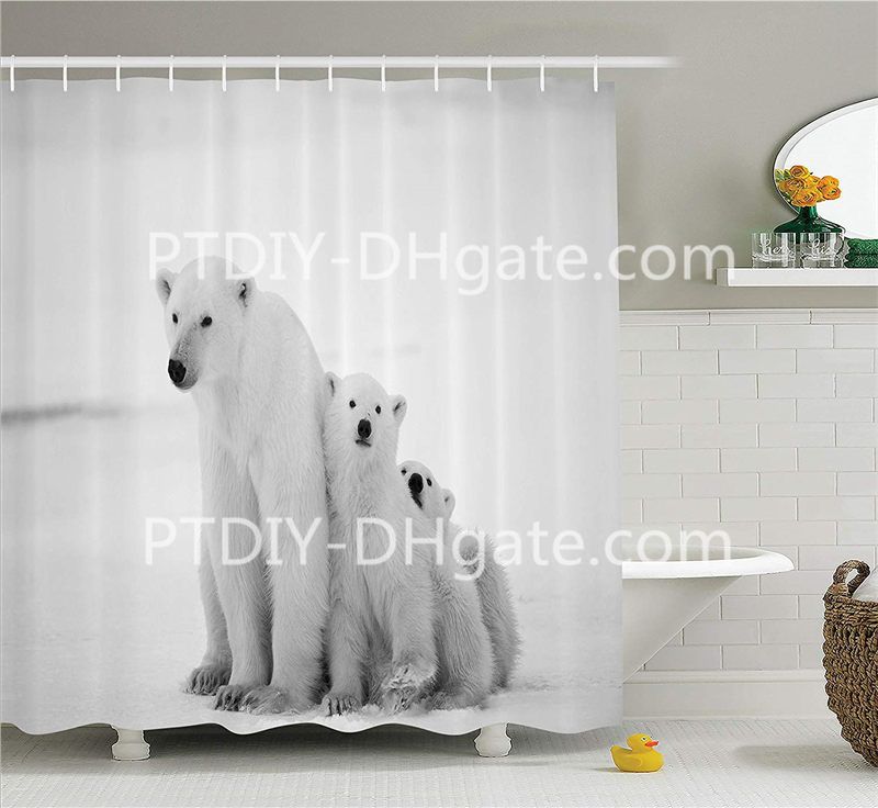 2019 Polar Bear Family With Two Small Bear Cubs Around Snow Cold