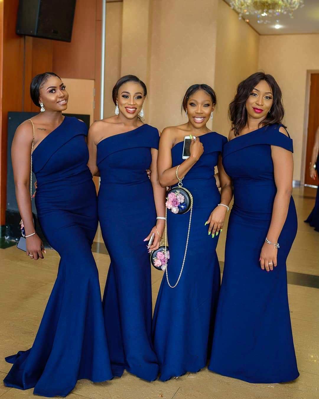 Royal Blue African Mermaid Bridesmaid Dresses Pleats One Shoulder