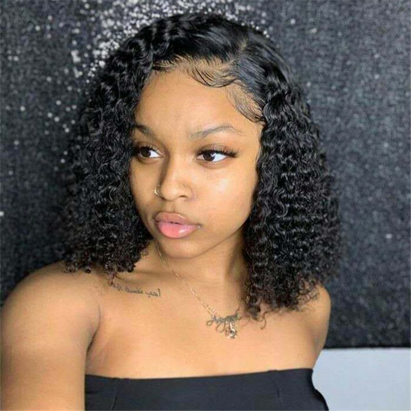 Acheter Court Curly Bob Lace Front Perruques De Cheveux Humains Pre Cueillie Avec Des Cheveux De Bebe Bresilien Remy Cheveux Bob Lace Front Perruques Pour Les Femmes Noires De 64 62 Du