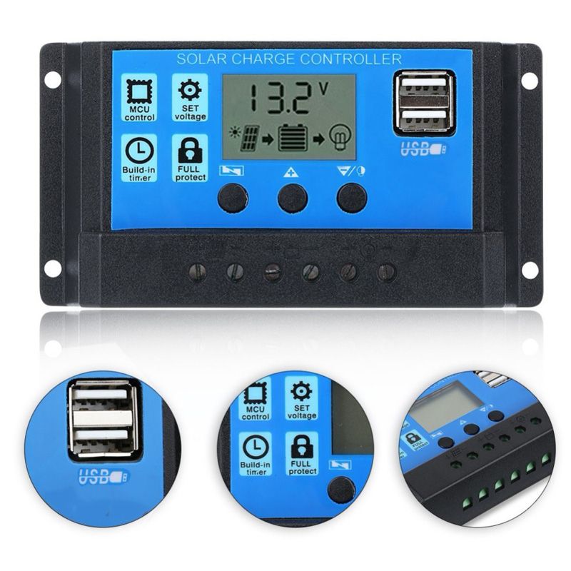 Y&H Régulateur intelligent de charge solaire 30 A 12 V/24 V avec double port USB et minuterie 5 V Écran LCD Y&H Régulateur intelligent de charge solaire 30 A 12 V/24 V avec double port USB et minuterie 5 V Écran LCD
