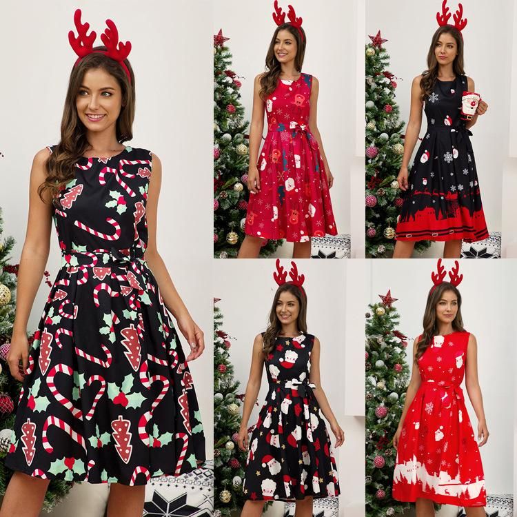 womens christmas print dresses