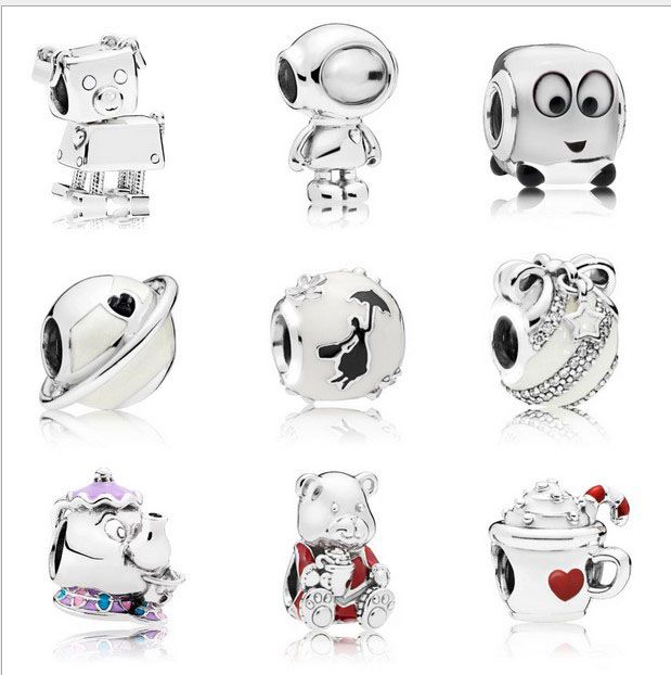 Fit Pandora Charm Bracelet Astronaut Cocoa Fairy Mary European Silver Bead Charms Beads DIY para