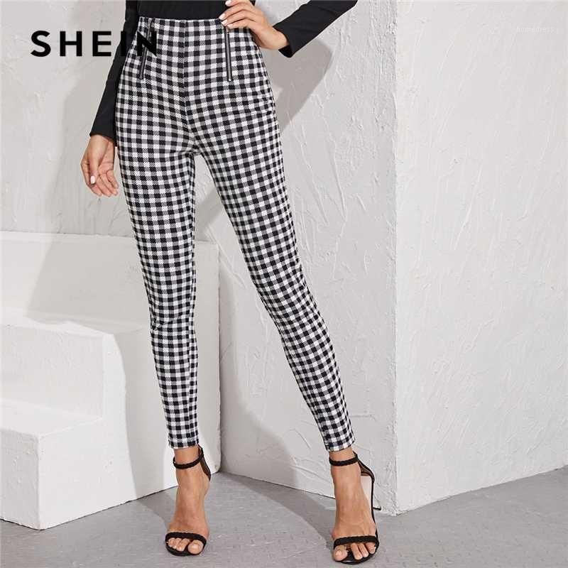 Compre Pantalones Para Mujer Capris SheIn Shein Cremallera En Blanco Y  Negro Frente Gingham Imprimir Pegado Preppy Mujeres Otoño Streetwear Damas  Básico Largo Trásito Tro A 13,06 € Del Homedress | Es.Dhgate.Com