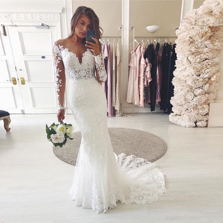 fitted lace long sleeve wedding dress