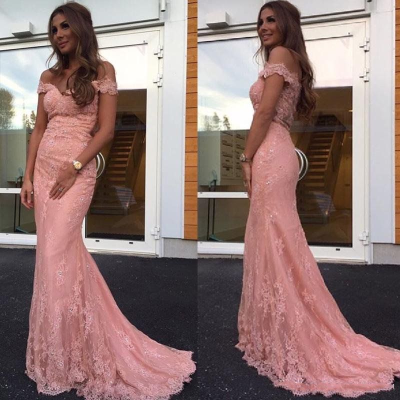 Compra Los Vestidos De Noche Elegantes 2020 Vestidos De Noche Blush Rosa  Del Cordón Del Hombro Larga Cabida Partido Formal Prom Vestidos Árabe  Vestido De Barrido Tren Barato | Entrega Rápida Y