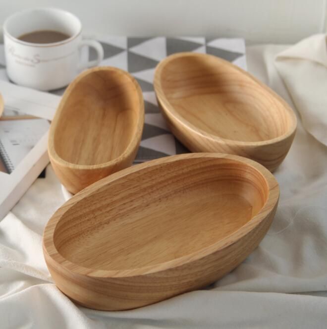 2021 Oak Boat Wood Plate Solid Wood Oval Wood Plate Fruit Dessert Round