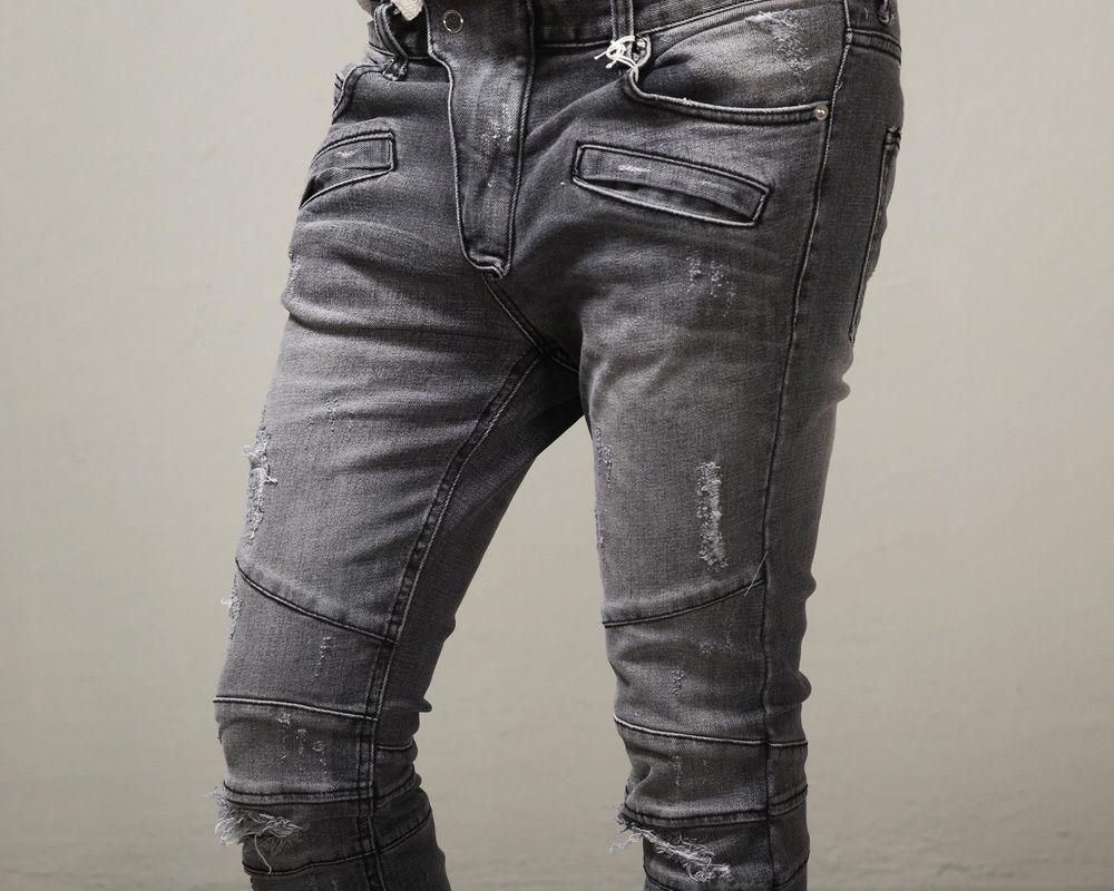 biker jeans mens grey