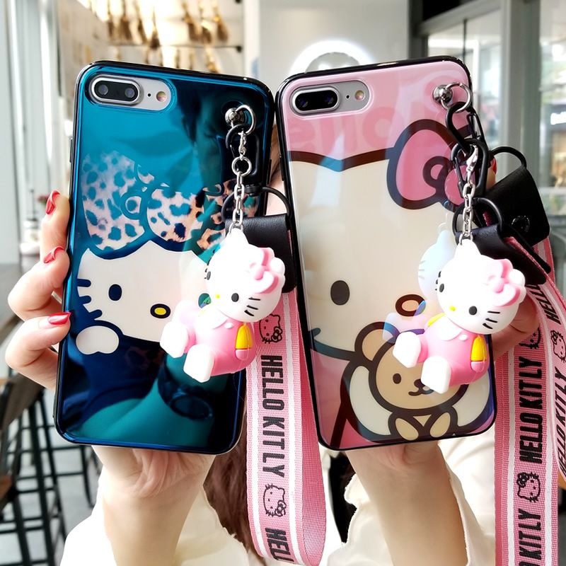 For Iphone X Hello Kitty Case Cute Kt Soft Back Cover For Iphone 8 8plus 7 7plus 6 6s 6splus Blue Ray Phone Cover Toy Straps From Shuokai003 11 44 Dhgate Com