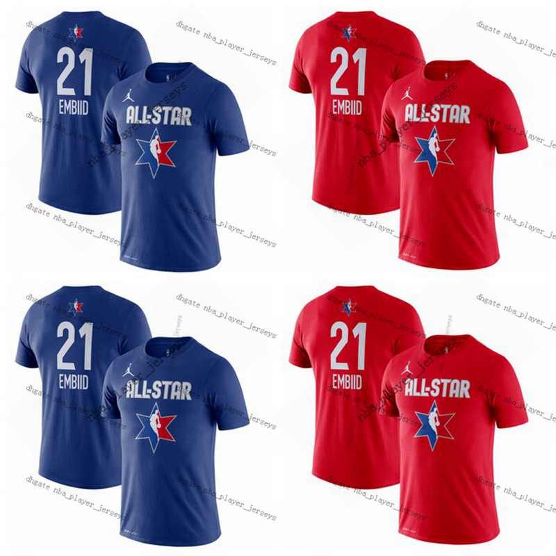 Men 21 Joel Embiid Jordan Bule Red 2020 All Star Game Name