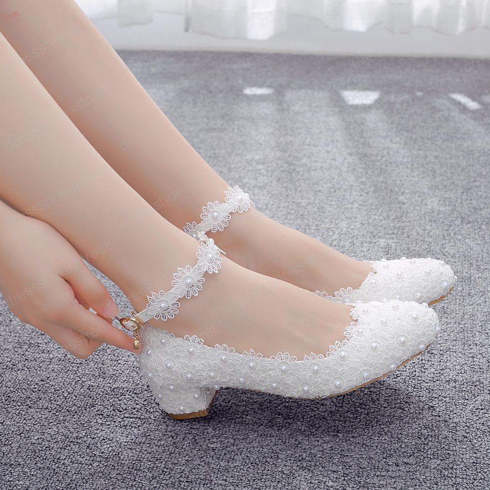 Womens 3CM High Heels White Lace Wedding Shoes Sexy Bride Party 3CM ...
