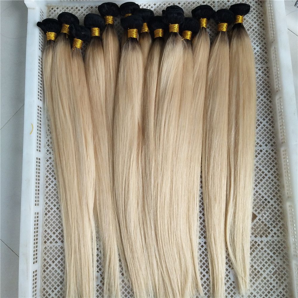 Brazilian Virgin Hair Ombre Platinum Blonde 1b Human Hair Bundles