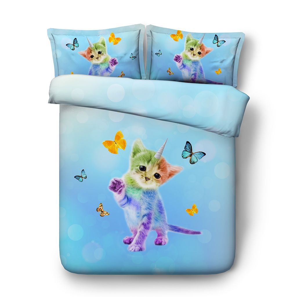 Unicorn Cat Duvet Cover Twin Girls Galaxy Bedding Queen Star Blue
