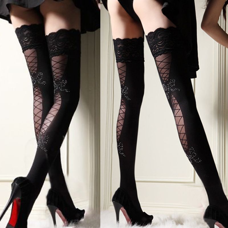 Quality New Women Lady Thigh Lace Top Long Tights Fishnet Stockings High Socks