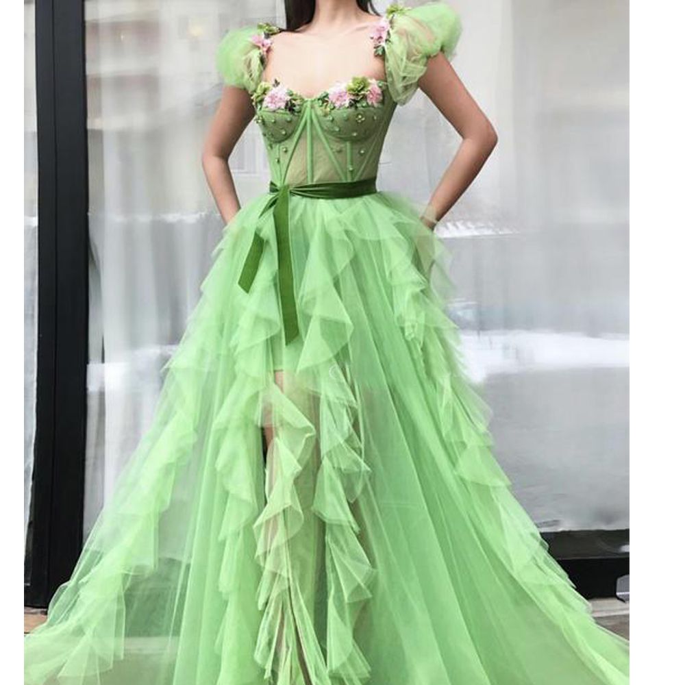 green dress white flowers