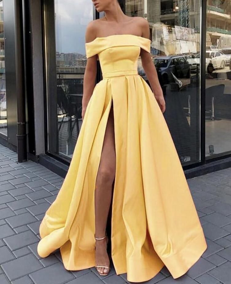 Vestidos De Madrinha De Casamento Elegant Yellow Evening Dresses 2019 Com Strapless Dubai Split Formal Vestidos Party Prom Dress Special Ocasião Vestidos Roupa Para Casamento De Beautyday, $503,11 | Pt.Dhgate.Com