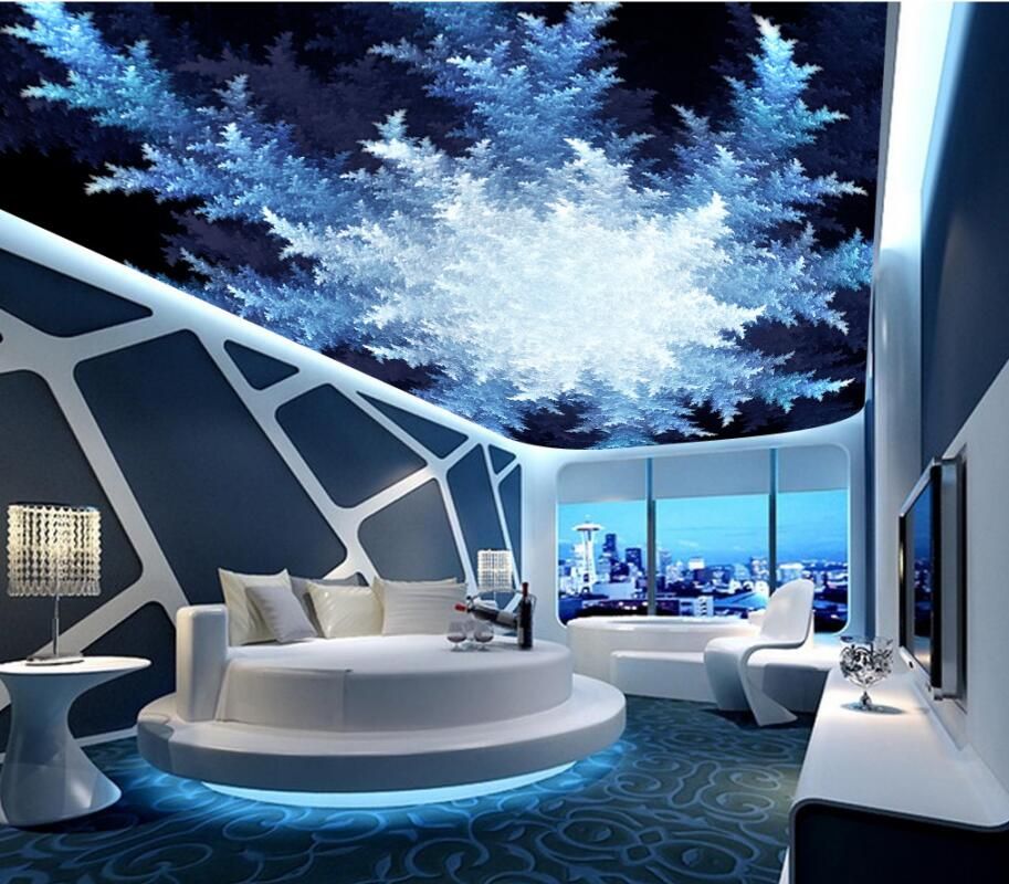 Blue Dreamy Beautiful Snowflake Star Ceiling Mural Ceiling Wall