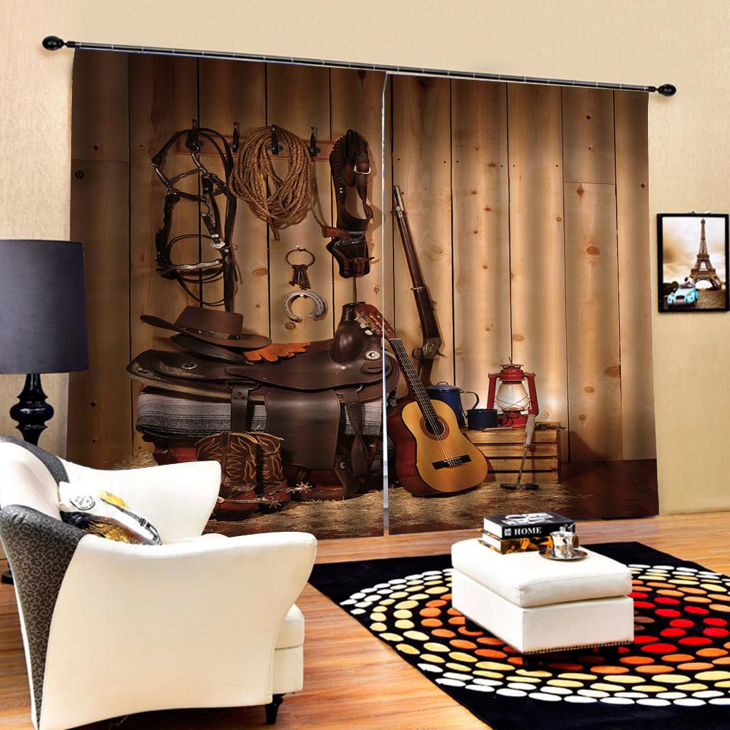 2019 Custom Western Decor Curtain By Country Music Guitar Cowboy