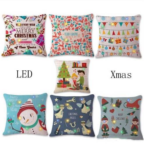 Christmas Pillows Case Led Lights Cushion Cover Linen Square Throw