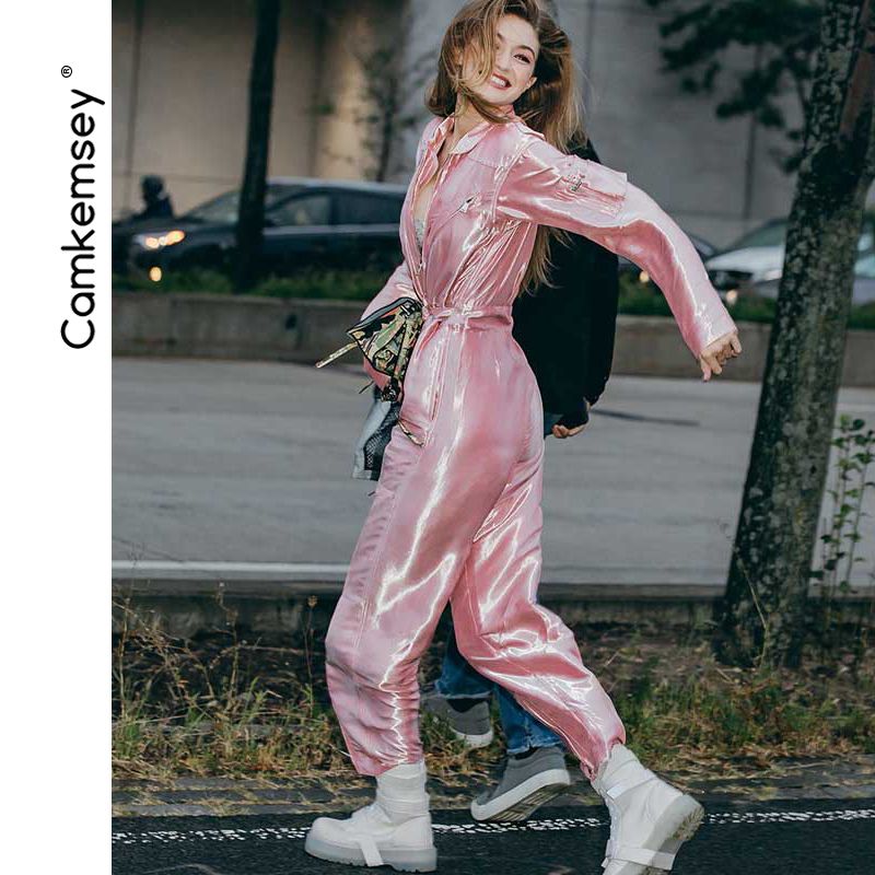 pink metallic jumpsuit