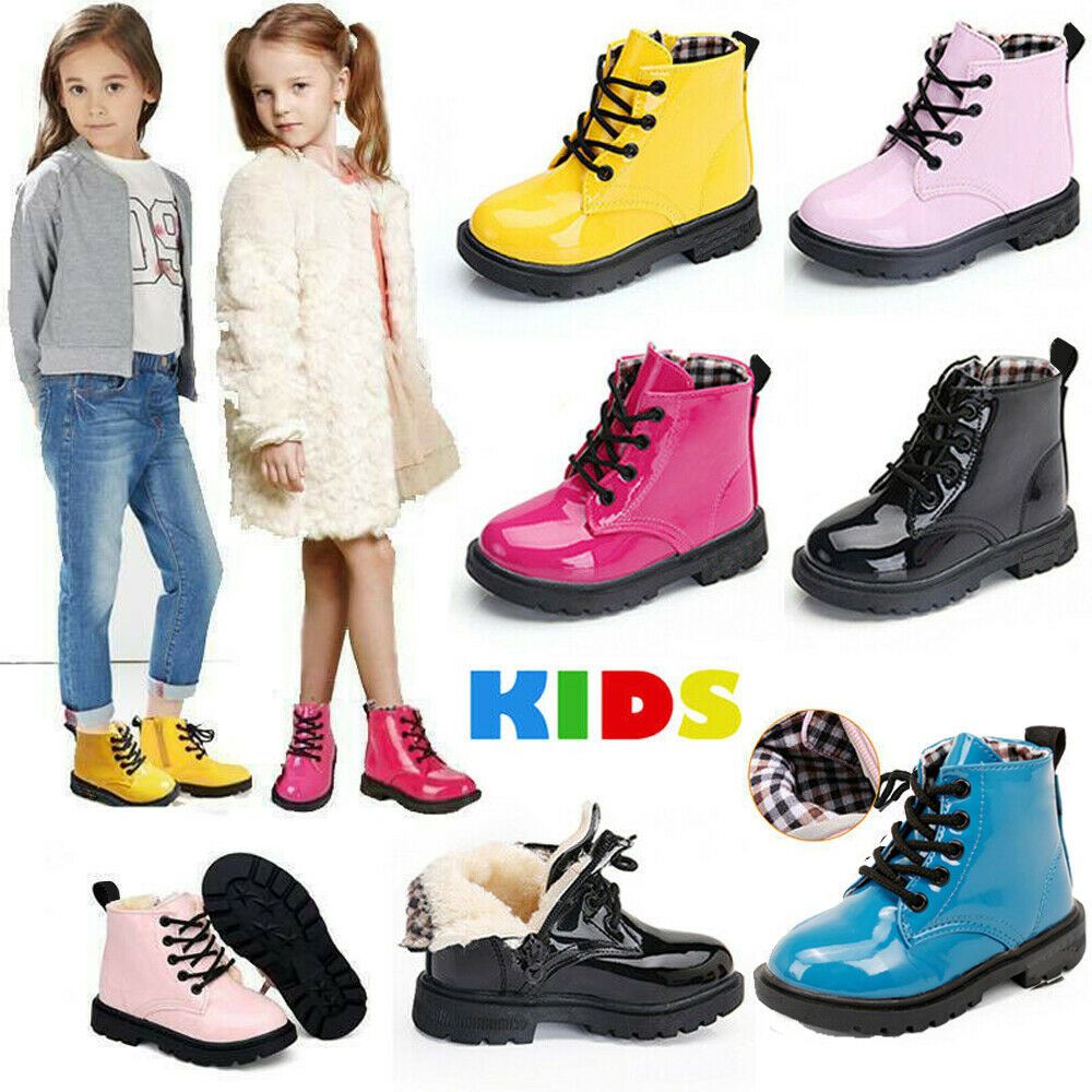 Kids Boys Girls Martin Boots Warm Lace-Up Ankle Boots Toddler Flat Martin Shoes