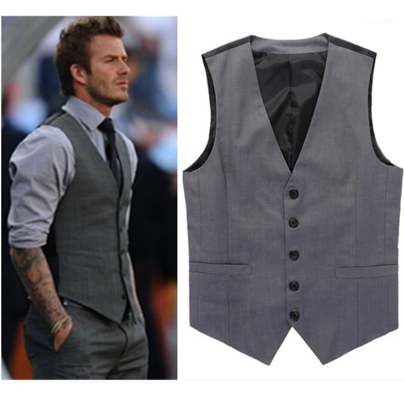 Compra Chalecos De Hombre Venta Al Por Mayor Gray Slim Fit Dress For Men  David Beckham Formal Mens Traje Para Hombre Chaqueta Sin Mangas Blazer  Chaleco Hombre1 Barato | Entrega Rápida Y