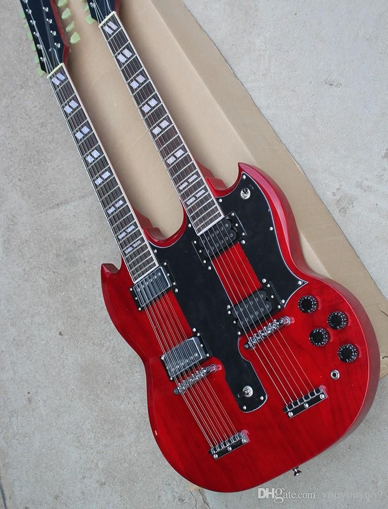 12 + 6 String Red Double Neck Electric Guitar, Blred Double Neck