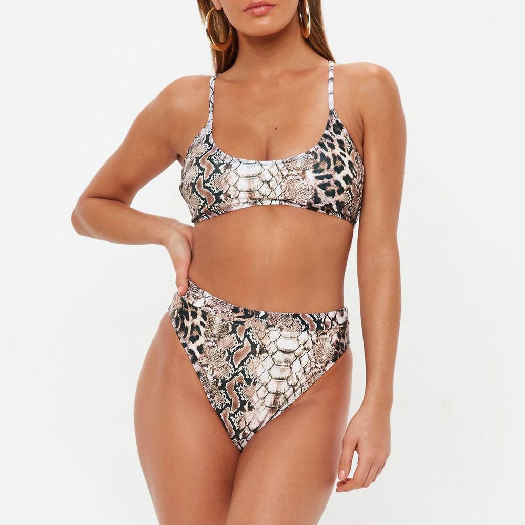 Sexy Swimwear Women Camisole Snake Print Bikini Split Body Swimsuit Beachwear Suit Bandeau Summer Bathing Suits female Biquini