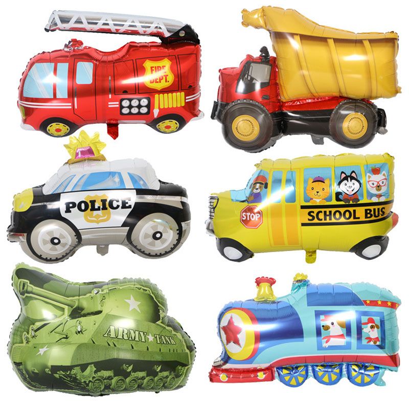 Diy Cartoon Car Balloons Fire Truck Car Train Foil Balloon Kids
