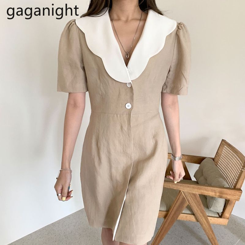 Compre Gaganight Mulheres Vintage Elegante Vestido Midi Manga Curta Peter Pan Collar Office Lady Chic Summer Fashion Vestidos Coreano Vestidos De Jigsaw, $145,89 | Pt.Dhgate.Com
