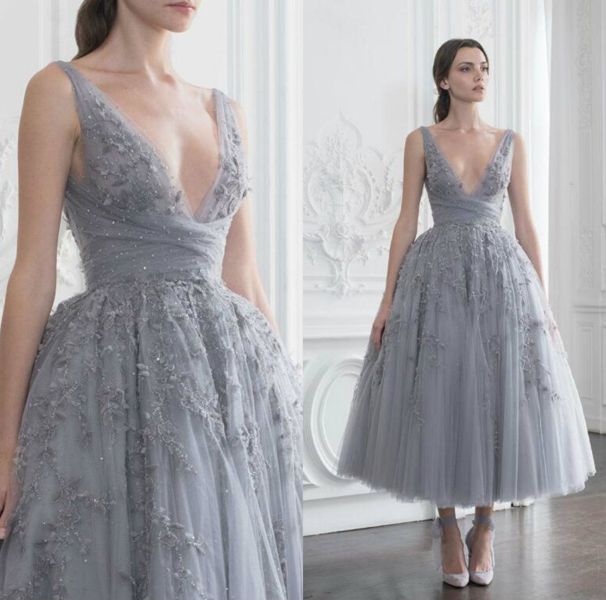 Paolo Sebastian Prom Dresses Lace Appliqued Rhinestones A Line Tea