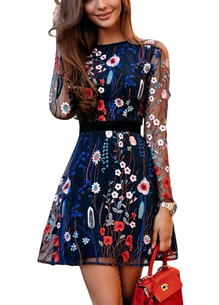 blue floral embroidered dress