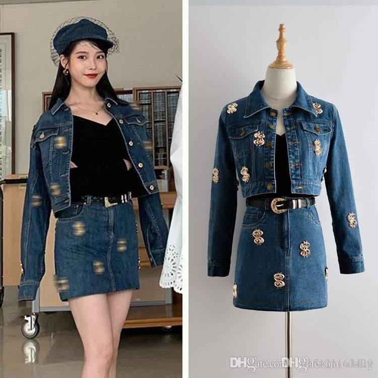 Blue Denim Short Jacket BagHip Skirt Suit SIZES-XL Skirt Suits