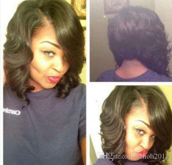 Wavy Curly Bob Human Hair Wigs Side Bangs For Black Women 180