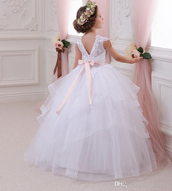 Vestido de fiesta hecho a mano Vestidos para niñas Vestidos con apliques de  encaje Peplum Ruffles