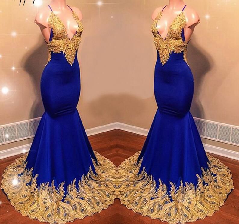 blue and gold prom dresses 2019