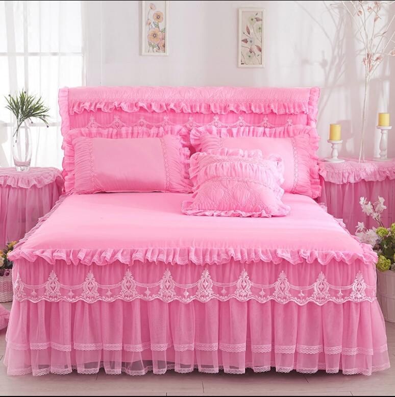 Lace Bedding Bed Skirt Pillowcases Pink, Pink Twin Size Bed Skirt