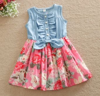 # 2 Meninas Denim Floral Dress